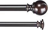 AmazonBasics 1" Double Extendable Curtain Rods with Round Finials Set, 72" to 144", Bronze