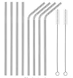 Metal Straws Stainless Steel 8 Pieces, Reusable Drinking Straw with 2 Cleaning Brush for Smoothie, Milkshake, Cocktail and Hot Drinks by Yodragon