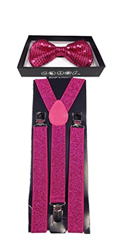 4everStore Unisex's Sequin Bow tie & Suspender Sets (Hot Pink)