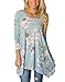 XUERRY Women Plus Size 3/4 Sleeve Tunic Tops Loose Floral Print Shirt(Dusty Blue,XXL)