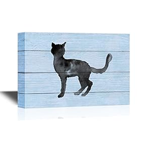 Canvas Wall Art - Silhouettes of Cats Made with Watercolor on Light Blue Background - Gallery Wrap Modern Home Art | Ready to Hang - 12x18 inches