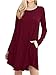 POSESHE Women's Long Sleeve Casual Loose T-Shirt Dress Wine Red S
