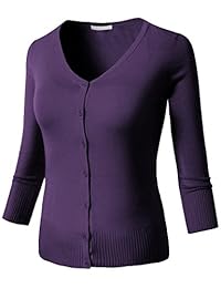 H2H Mujer Casual manga 3 4 cuello redondo hacia abajo Knit chaqueta de punto