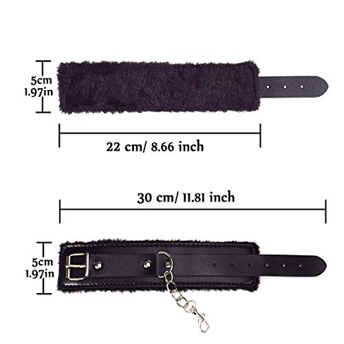Leather Handcuffs Set Adjustable Handcuffs Whip Wristbands Bracelets with a Tassels, Multipurpose, Black