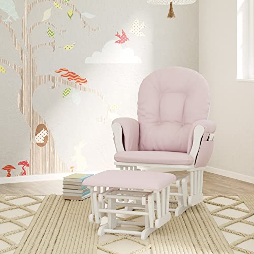 Storkcraft Premium Hoop Glider and Ottoman (White Base, Pink Swirl