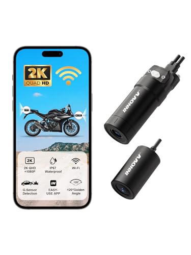 INNOVV K6 Motorcycle Dashcam, Dual Channel QHD 2K+1080P IP67 Waterproof Mini Motorcycle Camera with Wi-Fi, 120¡ã Golden Angel, G-Sensor Detection, Support 256GB (SD Card Not Included)