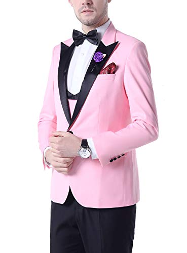 Botong Men's 3 PC Pink Notch Lapel Wedding Suits Slim Fit Groom Tuxedos Prom Suits Casual Suit Pink 34 Chest / 28 Waist