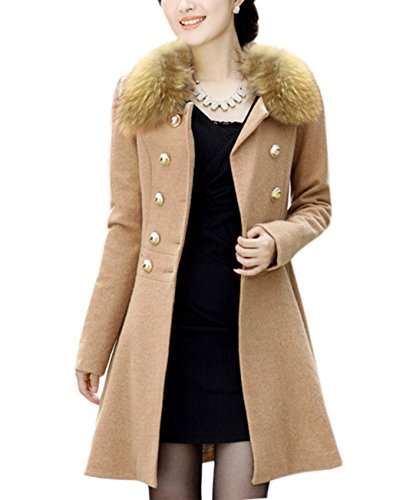 Women Winter Trench Double Button Fur Collar Coat Jacket Woolen Outwear Women Winter Trench Double Button Fur Collar Coat Jacket Woolen Outwear
