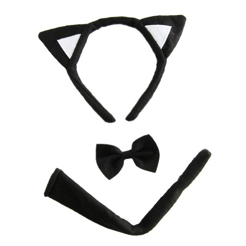 Cat Ears, Tail, & Bow Tie Costume Set ~ Halloween Costume Kit (STC12009)