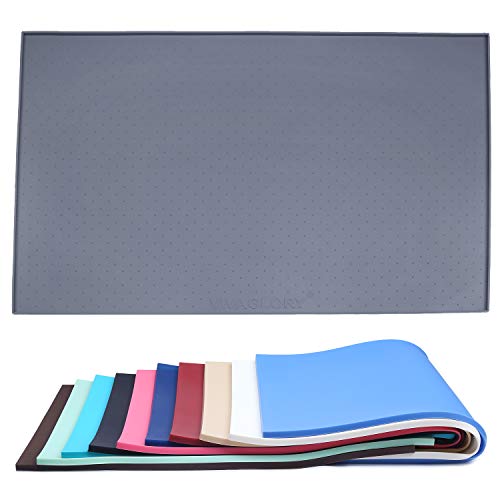 Vivaglory Dog Feeding Mat Large 24”L x 16”W FDA Grade Waterproof Non-Slip Pet Silicone Food Mat Cat Dog Stainless Steel Water Bowl Placemat Anti-Messy Design, Grey