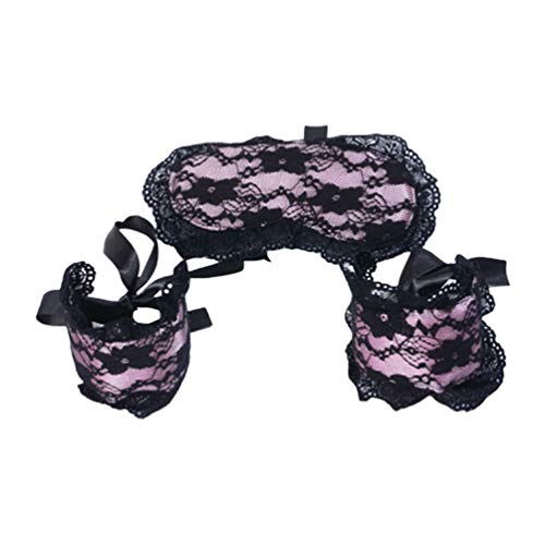 Milisten Lace Blindfold and Handcuffs Set Under Bed Bondage Adult Lace Cuffs Fetish Erotic Toys Sex Role Play Game Pink