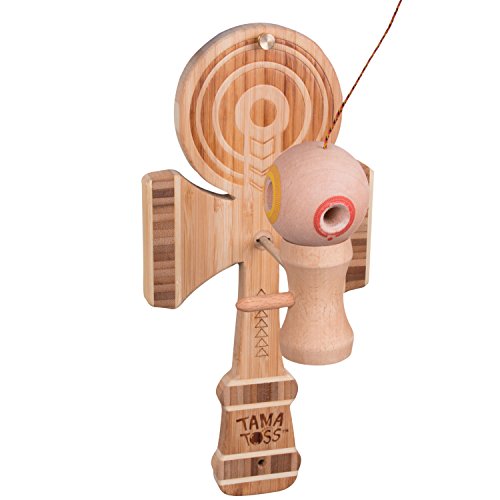 Kendama Ball And Cup Swing Game - Tiki Toss Tama Toss - 100% Bamboo Party Game With 3 Different Ways To Play (All Parts Included)