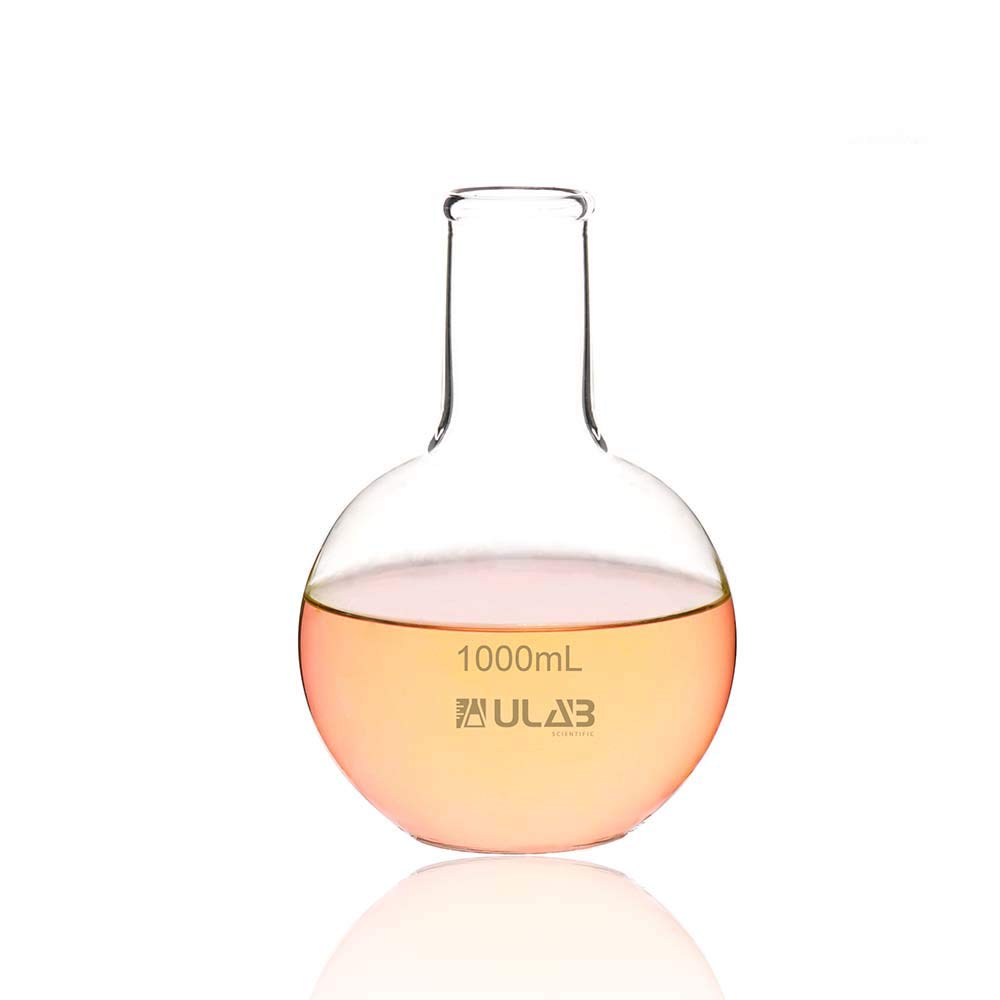 ULAB Boiling Flask, 1000ml, Flat Bottom, Borosilicate 3.3 Glass, Science-Lab, Translucent