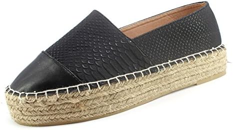 Ryamag Women's Pleather Platform Slip-on Espadrilles (7, black)