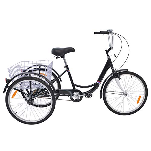 H&ZT Adult Tricycle 1-Speed Trike Cruiser Bike 3 Wheeled Bicycle w/Large Basket and Maintenance Tools, Men's Women's Cruiser Bicycles (Black, 1 Speed, 16") - Thumbnail 3