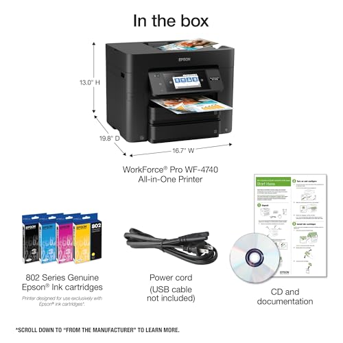 Epson WorkForce Pro WF-4740 Wireless All-in-One Color Inkjet Printer, Copier, Scanner with Wi-Fi Direct, Amazon Dash Replenishment Ready