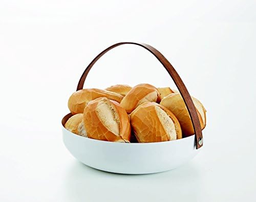 NDTdesign Serveware Aluminum Gourmet Bread Roll Basket with Leather Handle (12.40in diameter), Modern (White)
