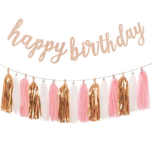 Aonor Rose Gold Birthday Party Decorations - Glittery Rose Gold Happy Birthday Banner and Tissue Pap - //medicalbooks.filipinodoctors.org