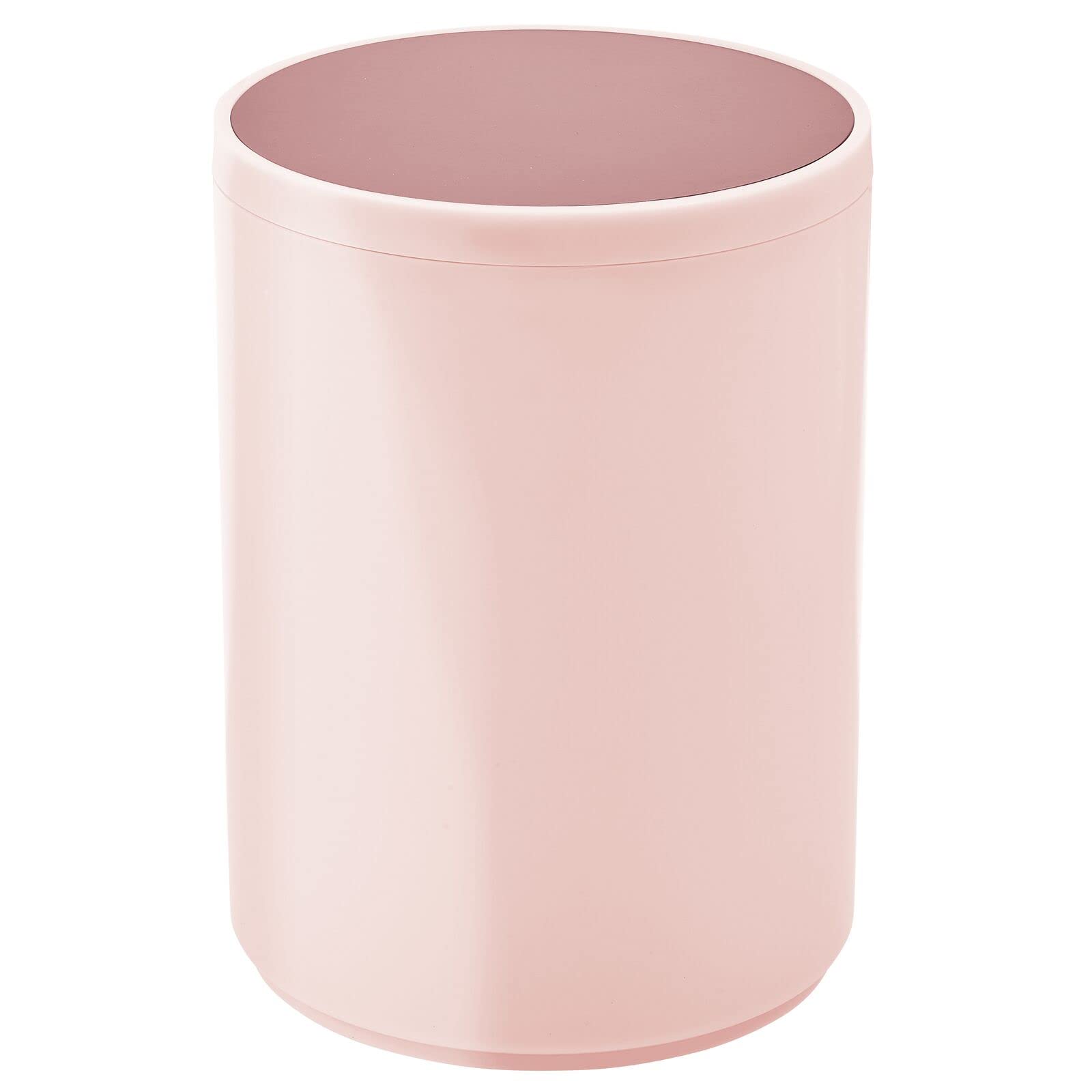 mDesign Swing Lid Bathroom Bin – Small Round Metal Rubbish Bin for Bathroom or Bedroom – Practical Small Waste Bin with Swing Lid – Light Pink/Pink