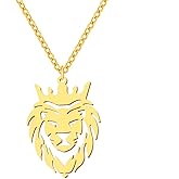 OIDIMS Lion Head Pendent Necklace Stainless Steel Gold Silver Plated Punk Gothic Animal Crown Hollow Necklace Jewelry Gifts Personalized for Men Boys Women Girls Hypoallergenic 18+2 inch