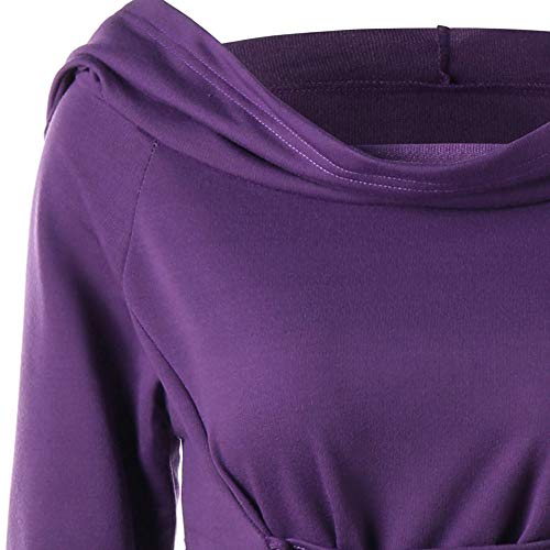 JOFOW Women Hooded Dresses Carnival Costumes Cross Strappy Long Sleeve Tunic Slim Witch Midi Pullover Festival Halloween (2XL =US:16-20,Purple)