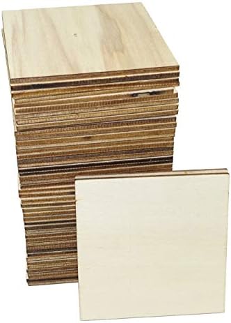 Unfinished Wood Slices - 48-Count Squares Natural Rustic Wood Pieces for Home Decoration, Wooden Log Slices for DIY Craft, 3 x 3 inch, 0.1 inch Thick