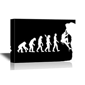 Human Evolution Canvas Wall Art - Human Evolution to Mountian Climber | Concept of Human Conquering Obstacles - Gallery Wrap Modern Home Art | Ready to Hang - 12x18 inches
