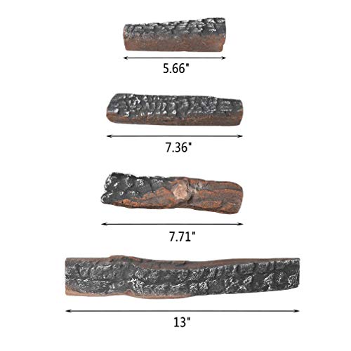 B-HOTTE Gas Fireplace Logsï¼Œ4pcs Ceramic Wood Logs for All Types of Indoor, Gas Inserts, Ventless & Vent Free, Ethanol, Electric, Propane or Outdoor Fireplaces & Fire Pits, Burning Accessories
