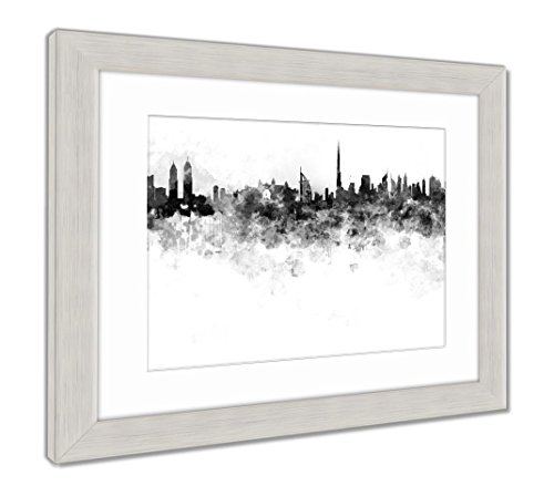 Ashley Framed Prints Reproduction of Dubai Skyline in Black Watercolor, Wall Art, Color, 30x35 (Frame Size), Silver Frame, AG6094147