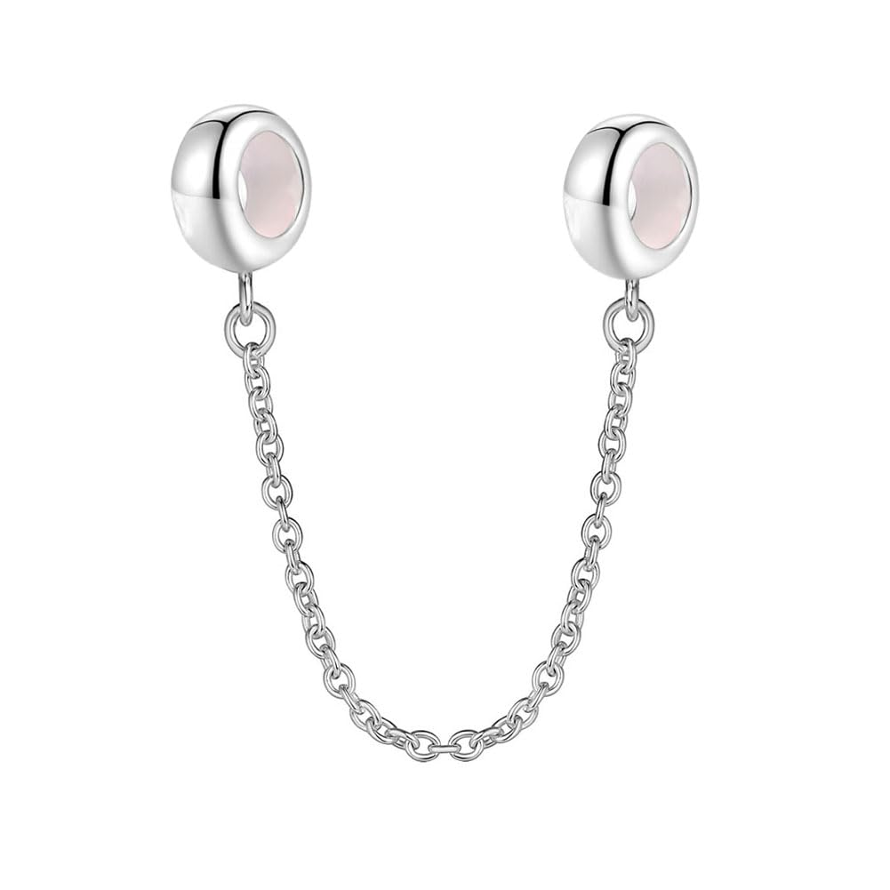 Safety Chain Charm 925 Sterling Silver Clip Charm Stopper Charm Spacer for Pandora Charm Bracelet (Silver)