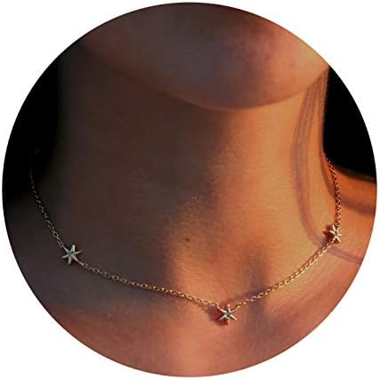 Hocus Locos 14k Gold Star Dainty Choker Necklace with Zircons for Women