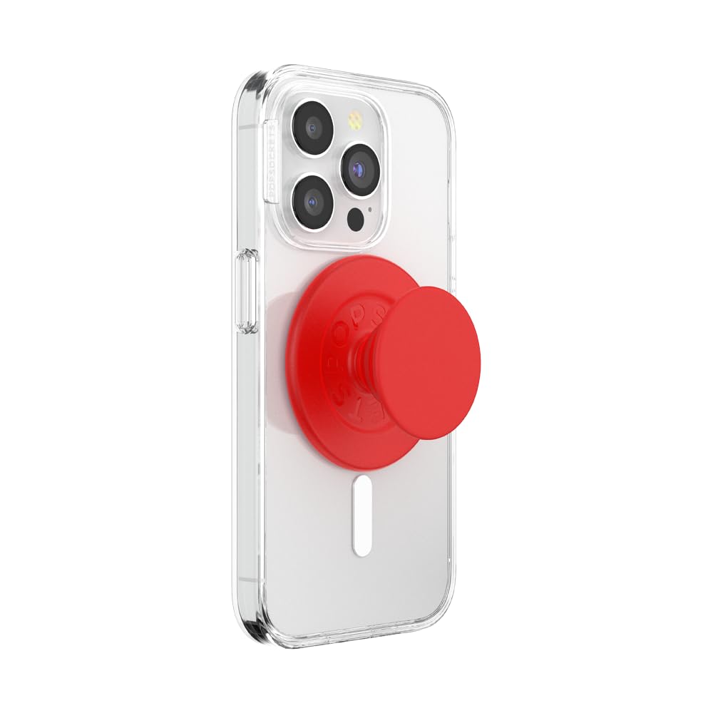 PopSockets PopGrip for MagSafe, Magnetic Phone Grip & Stand, Swappable Top, Secure Grip for iPhone MagSafe Cases, Kickstand for Hands-Free Viewing, Wireless Charging Compatible - Basic Rosso