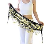 Gypsy Skirt for Women Hip Scarf with Gold Coins Black Belly Dancer Belt Scarf Wrap