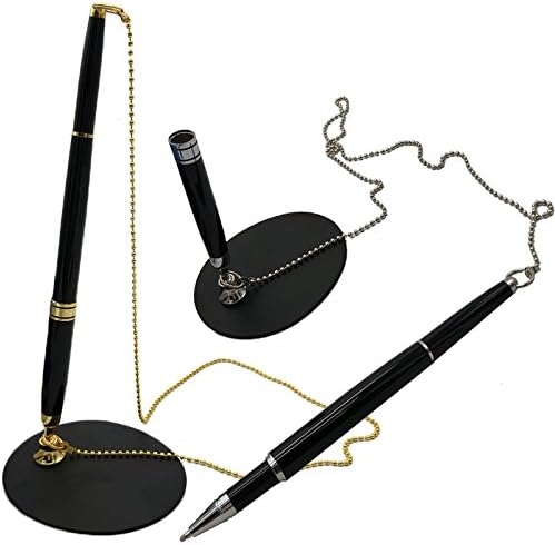 High-grade metal counter signature gel pen, with chain, bank office hotel counter special, black refill (Golden)