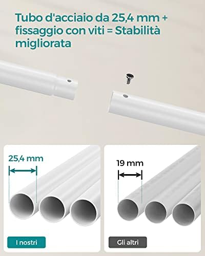 Stand Appendiabiti Doppio, Attaccapanni con Ruote, Struttura in Acciaio, Portata Fino a 100 kg, Larghezza di 103,5 cm, Multifunzione, Bianco HSR107W01
