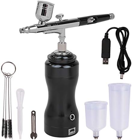 aurochs Airbrush Compressor Set, Ver. 2.5, Rechargeable, Double Action Type, Automatic Power Supply, On/Off 0.02 inch (0.4 mm), Diameter of 0.02 inch (0.4 mm), Gravity Type, Air Brush, Hand Piece, One-piece, Small, Lightweight, Japanese Instruction Manual Included, DIY Plastic Model, Painting, Nail Paint, Aurora (Gloss Black)