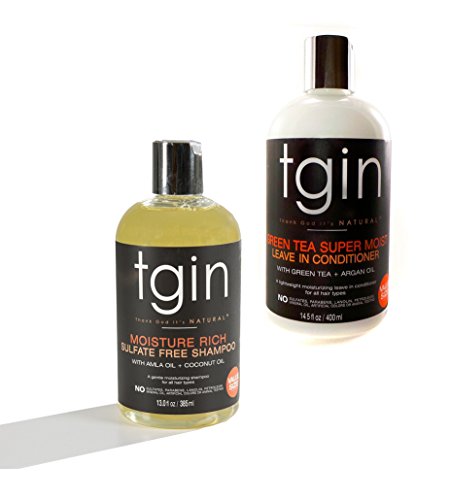 tgin (Thank God it's Natural) Hair Care Bundle with Green Tea Leave in Conditioner 14.5 oz and Moisture Rich Sulfate Free Shampoo 13 oz