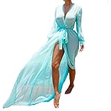 Beach Cover Ups For Swimwear Women - Chiffon Kimono Cardigan Long Blouses Swimsuit Cover-Ups With Ties Bikinis Dress