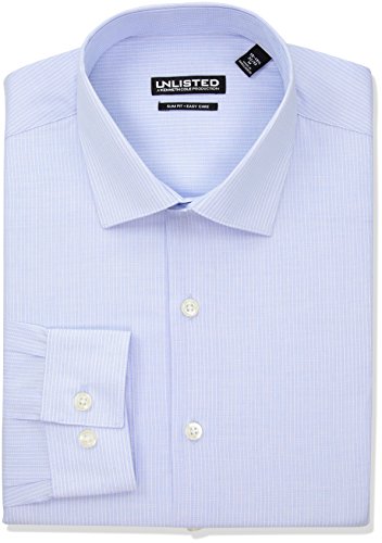 Kenneth Cole Reaction Men's Unlisted Slim Fit Stripe Spread Collar Dress Shirt, Light Blue, 17