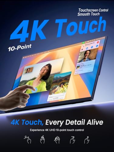 UPERFECT 4K Portable Monitor Touchscreen, 15.6” 125% sRGB Laptop Monitor, 3840 * 2160 UHD, 450 Nits Ultra-Slim Monitor, USB-C & MINI HDM, VESA & Stand, Travel Screen for Computer, PC, Game Consoles