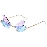RUNHUIS Dragonfly Rimless Sunglasses Wing Shaped Butterfly Fairy Shades Glasses Fashion Party Sunglasses for Women Men