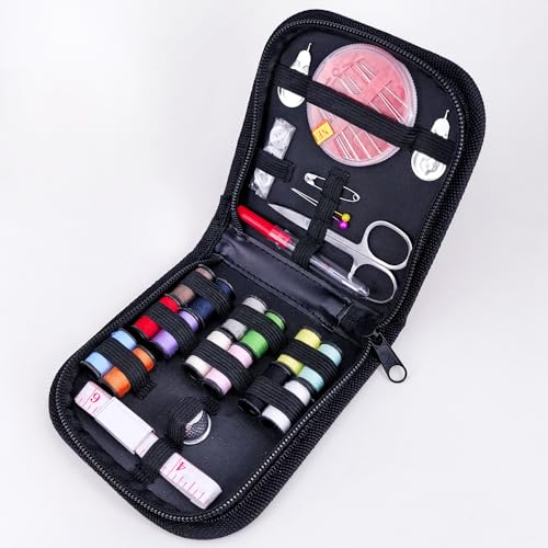 42pcs Sewing Kit for Home, Travel & Emergencies - Filled with Notions Scissor & Thread - Black Bag