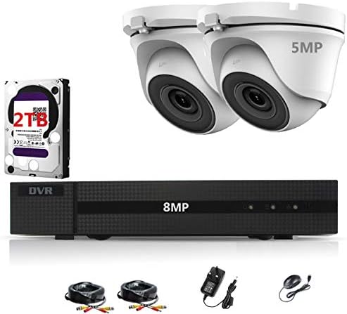 HIZONE PRO 5MP CCTV KIT SECURITY SYSTEM 4K DVR 4CH H.265+ & 2X 5MP FULL HD METAL HOUSING IP66 WATERPROOF INDOOR OUTDOOR DOME CAMERAS 20M IR NIGHT VISION EASY P2P REMOTE VIEW (2TB HDD PRE-INSTALLED)