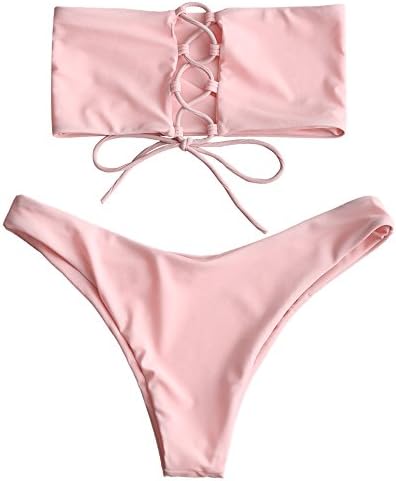 Langstar Back Lace-up Bandeau Bikini Set