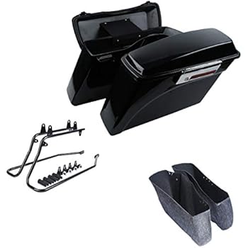 XFMT Gloss Black Hard Saddle bags Trunk w/Lid Latch & Key+Saddlebag Conversion Brackets Mounts Compatible with Harley Davidson Softail 1994-2013