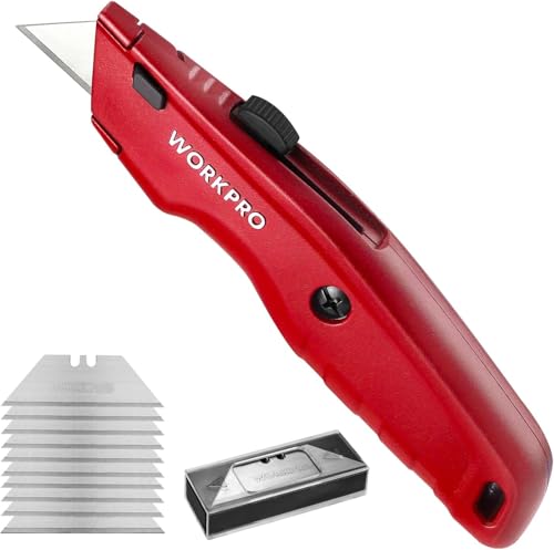 Cutter Profesional, Cúter Universal, Cortador Profesional con Mango de Aluminio Antideslizante, Cuchillo con 10 Cuchillas Adicionales, Rojo