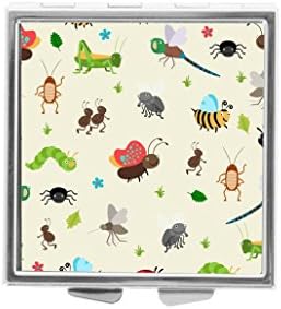 Bugs And Beetles Ant And Caterpillar Silver Four Compartment Pocket Medical Pill Box Drug Tablet Medicine Storage Square Plastic Kit