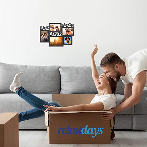 Relaxdays Live Love Laugh Multi Photo Frame, Plastic, Black, 31 x 45.5 x 2 cm
