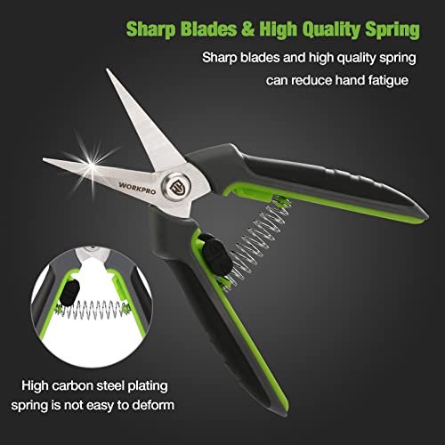 WORKPRO 2 Packs Pruning Shears, 6.5” Gardening Scissors Snips Clippers with Precision Blades, Hand Pruner Set with Sheath