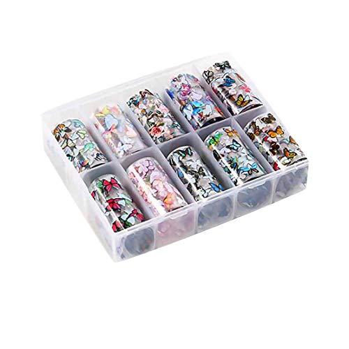 DANNIY Couleur Multiple Autocollant De Transfert D\'ongle Manucure Bricolage Romantique Fleurs Holographiques Les Autocollants d\'art D\'ongle Boutonne L\'acrylique (1#Multicolore)